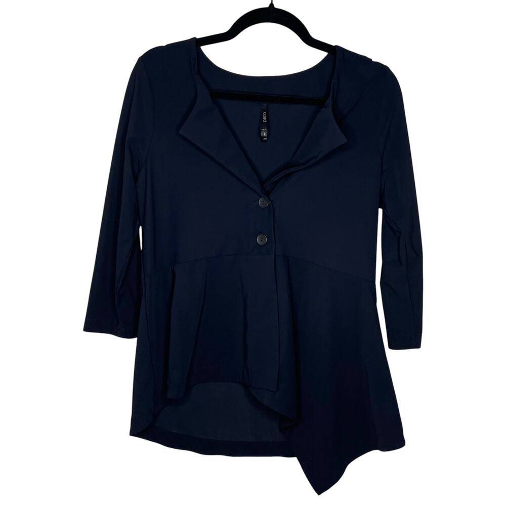 Porto San Francisco Womens Blouse 1 Small Navy Peplum Hem Boho Avant Garde USA